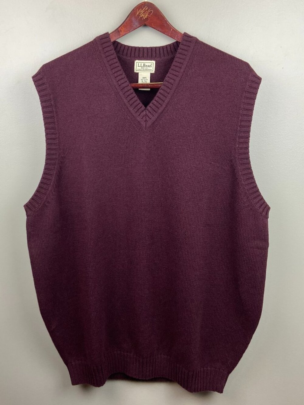 LL Bean Mens Maroon V-Neck Sweater Vest 100% Cotton Size XL Tall Classic Preppy